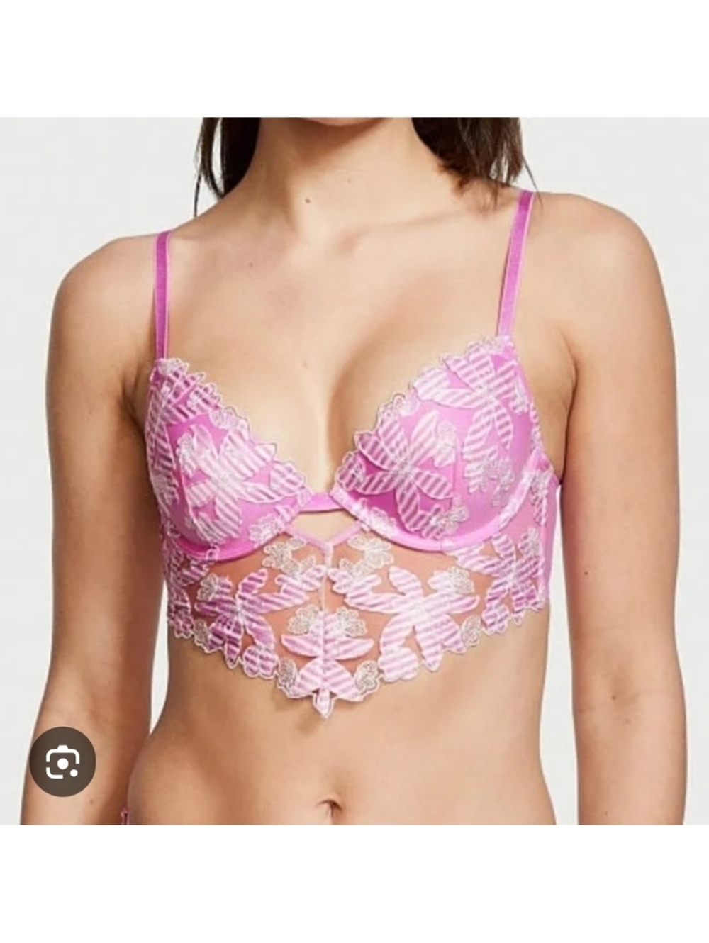 Victoria's Secret LINGERIE Embroidered Bra Size 36DD BerryGel Pink Feminine
